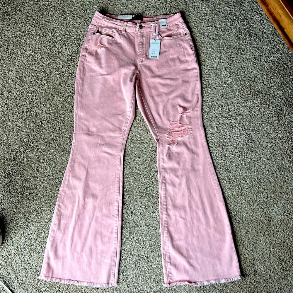 Judy blue high waisted flare garment dyed pink jeans size Sz 14 new with tags!!